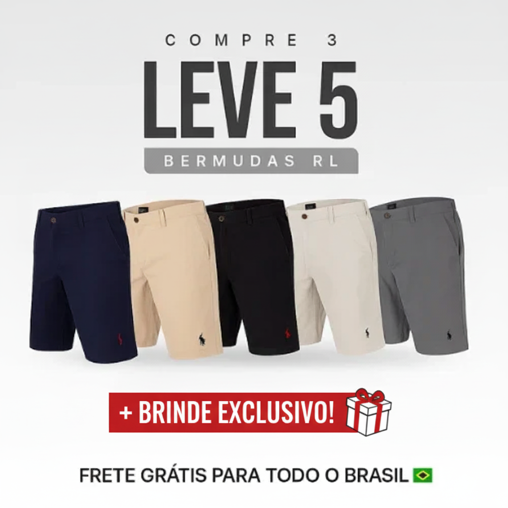 Super Combo RL – 5 Bermudas Masculinas em Sarja | Oferta Limitada ( Preço de Fábrica )